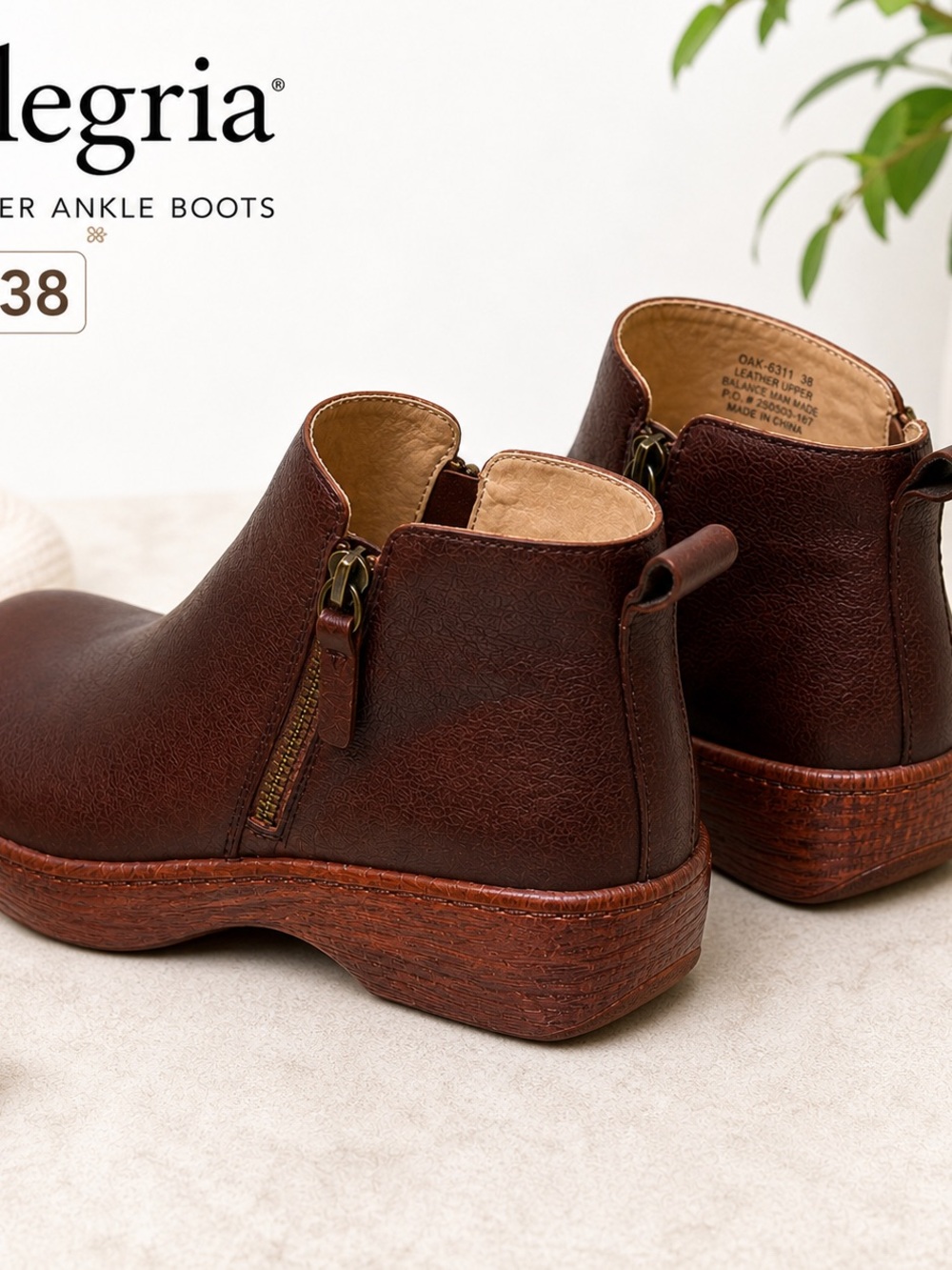 Alegria Oak 6311 Leather Ankle Boots EU 38 Brown Comfort Wedge - Picture 3 of 14
